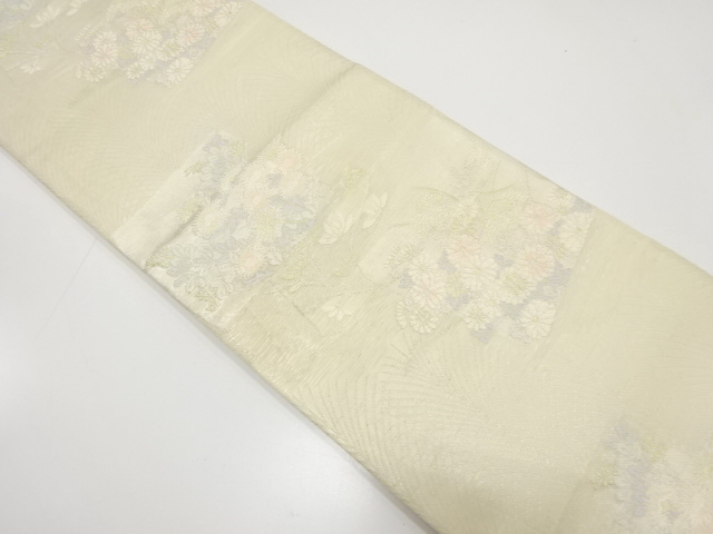 JAPANESE KIMONO / ANTIQUE FUKURO OBI FOR SUMMER / SILK / WOVEN AUTUMN FLOWERS